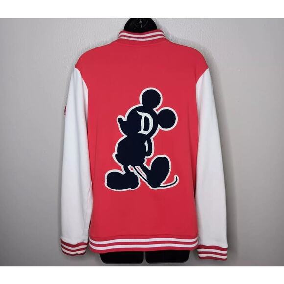 Disney Parks Women's XL Bomber Jacket Varsity Letterman’s Mickey Mouse Snaps Red - Picture 1 of 4